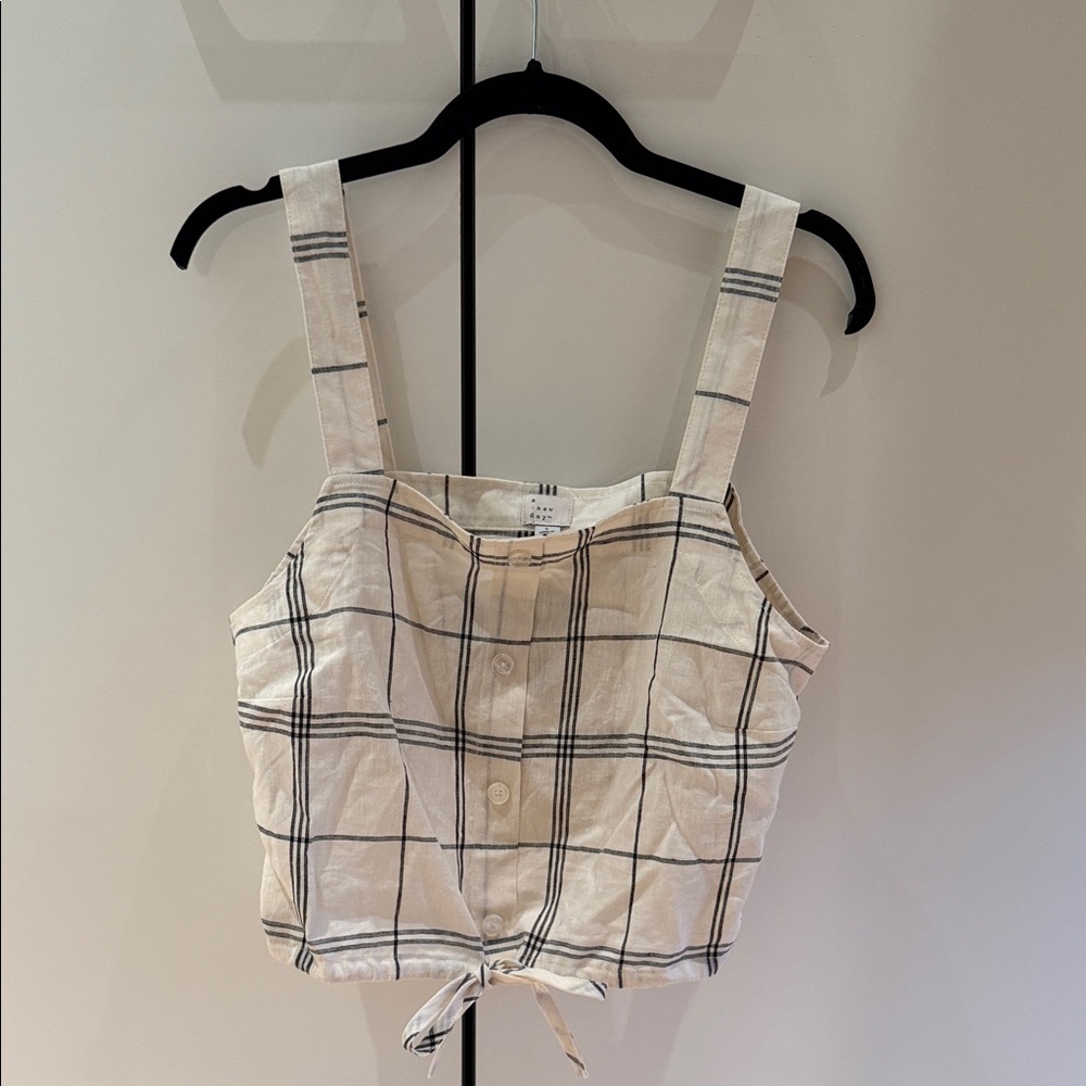 a new day Cream and Black Windowpane Tie-Hem Cami